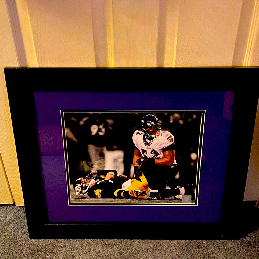28x24 Framed Ray Lewis Picture vs Steelers Sacking Big-Ben